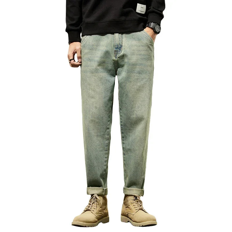 2025 Autumn Winter Mens Harem Jeans Comfortable Solid Color Pants