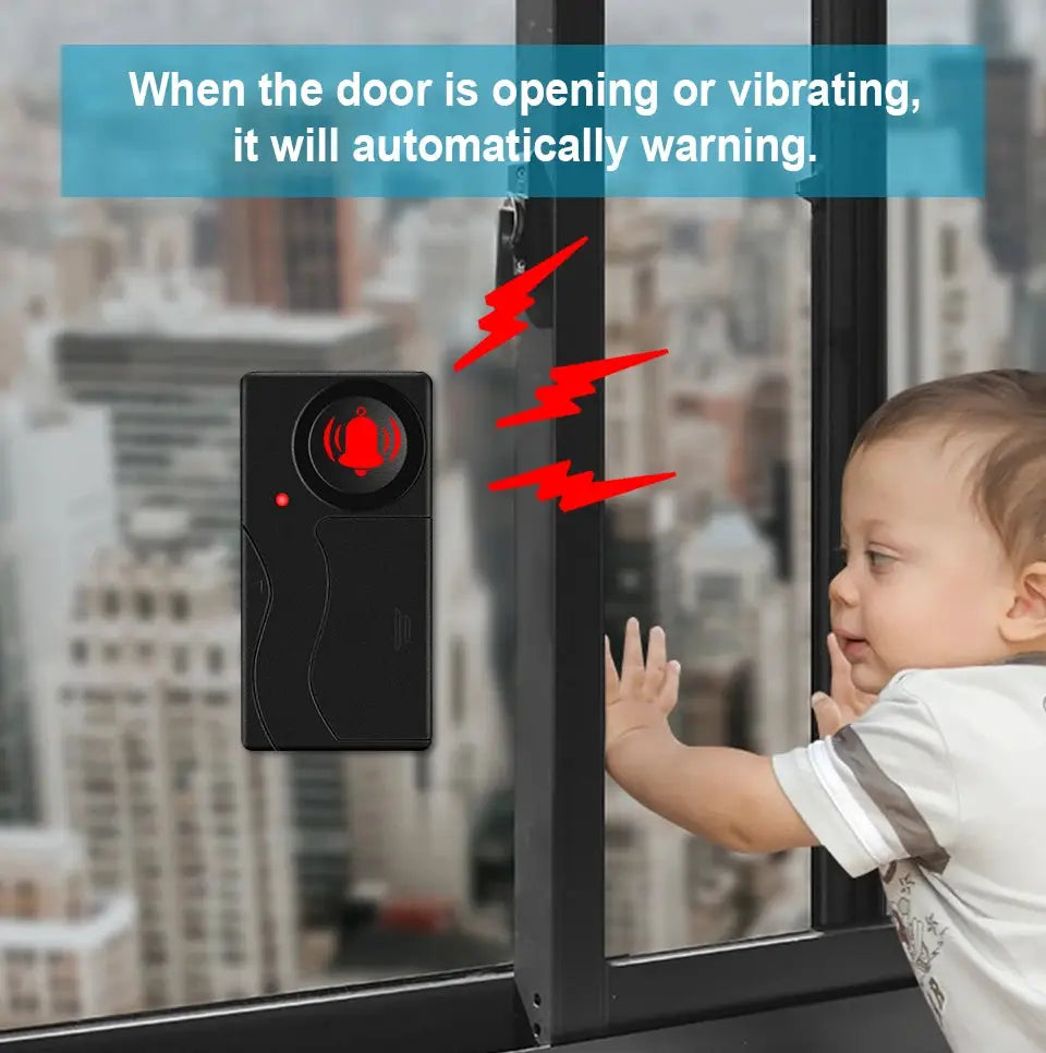 Awapow wireless vibration door and window alarm, 110dB, black with red LED, remote control