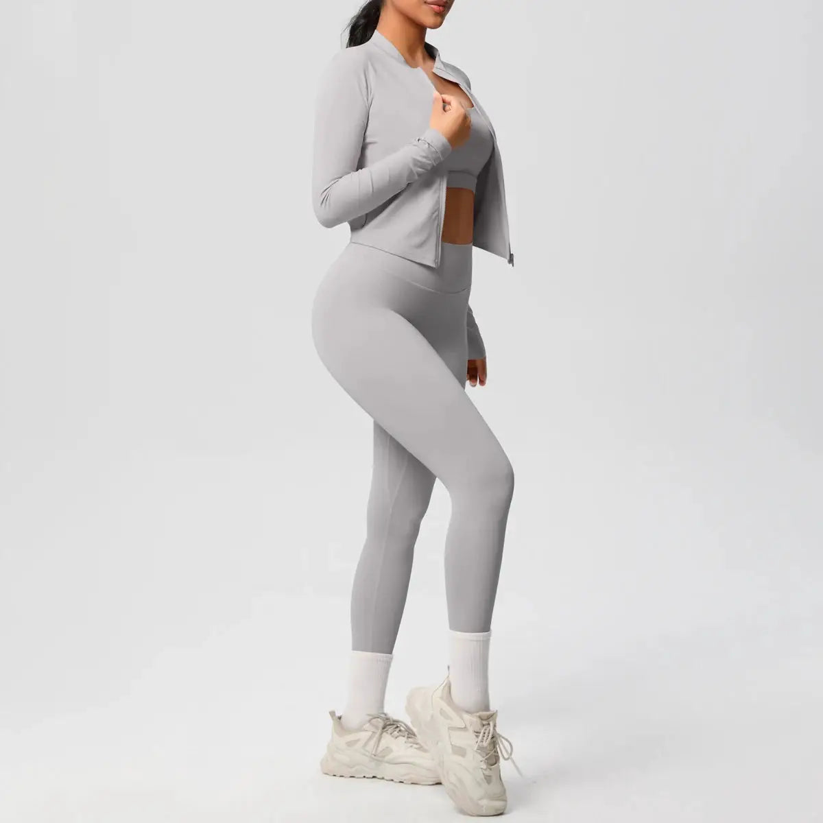3 Piece Yoga Set for Women Sports Bra Zipper Jacket Leggings Gym Wear