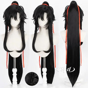 Simples Market Wei Wuxian cosplay wig, long black hair with red ribbons for Halloween costume