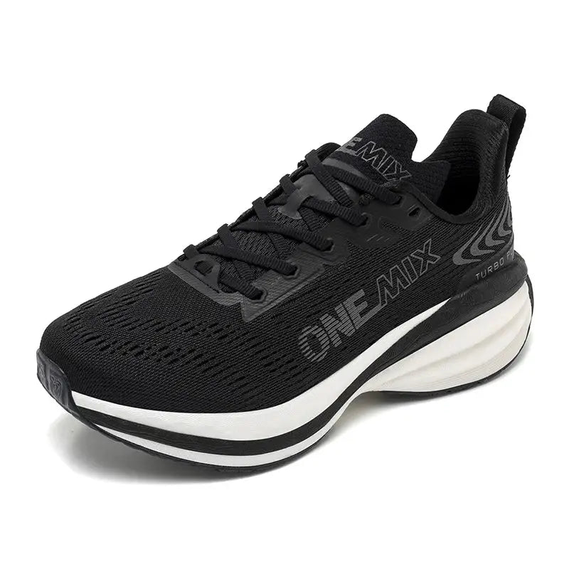 ONEMIX men's running shoes with breathable black mesh upper and white air-cushion midsole