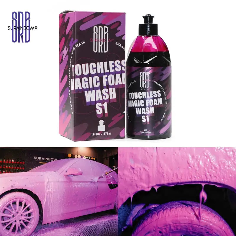 Pink foaming snow-foam car wash soap bottle and box, Touchless Magic Foam Wash S1 by Simples Market (2 items)