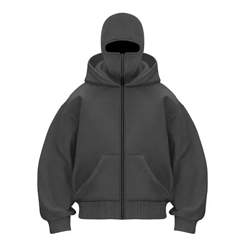 Urban Harajuku Balaclava Double Hooded Sweatshirt Unisex Warm Winter Streetwear Y2K Gothic Style