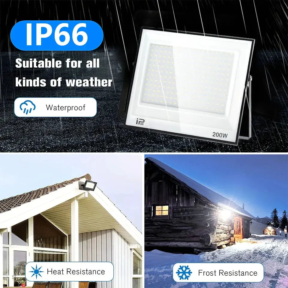 Led floodlight 200W outdoor IP66 waterproof garden light shown on house and cabin