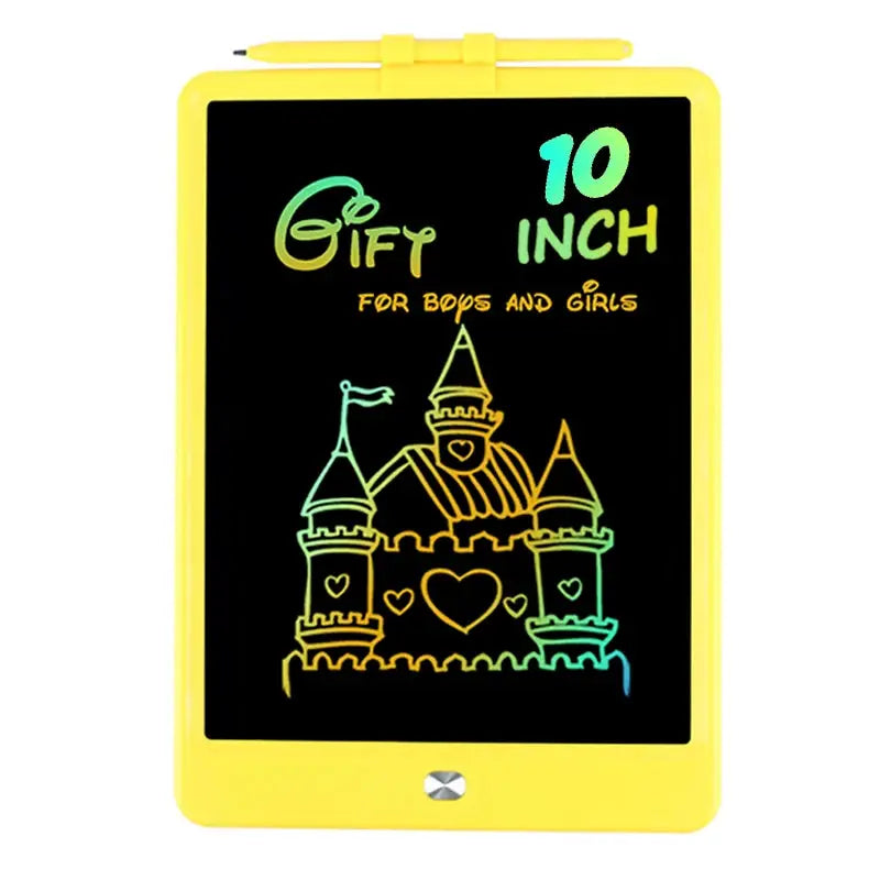 Simples Market 10-inch LCD graphic tablet for kids; yellow frame with top stylus