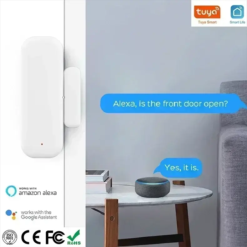 Door/window contact sensor, white plastic, Tuya WiFi Zigbee, Alexa/Smart Life compatible