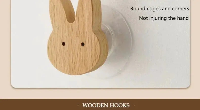 Simples Market wooden bunny wall hook for kids' room; solid natural wood coat hanger