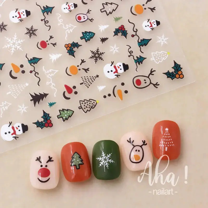 Winter Christmas nail stickers by Simples Market; self-adhesive sheet with 5 festive designs.
