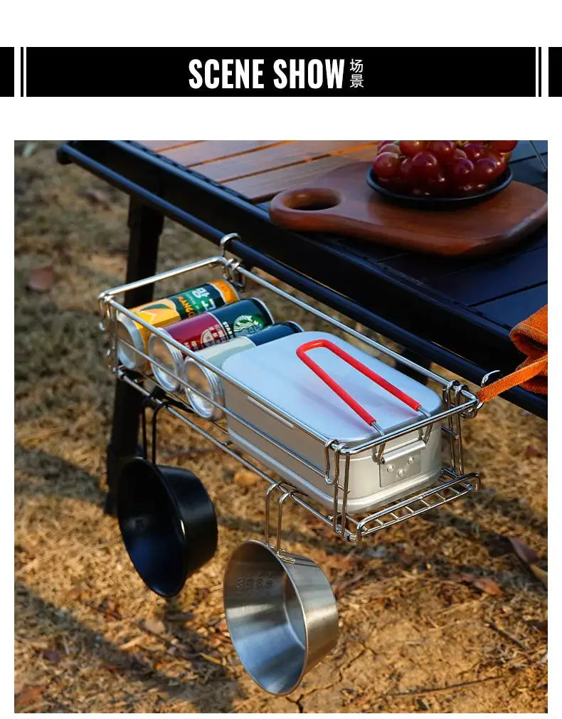 Simples Market outdoor aluminum table-side storage rack with two-tier metal basket