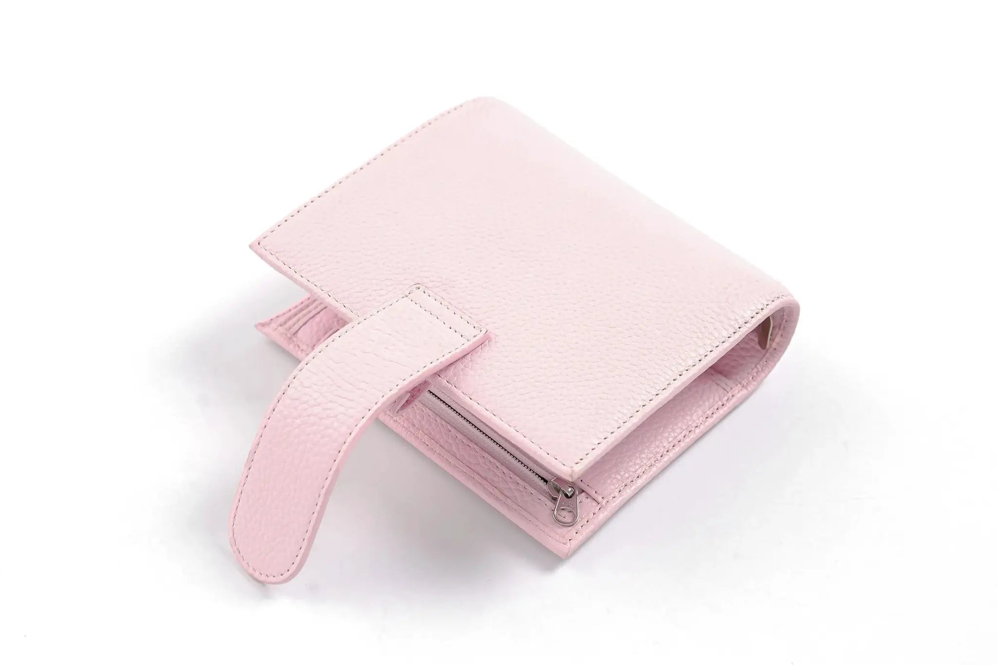 Moterm Luxe 2.0 pocket size planner in pink pebble-grain leather with zipper pocket