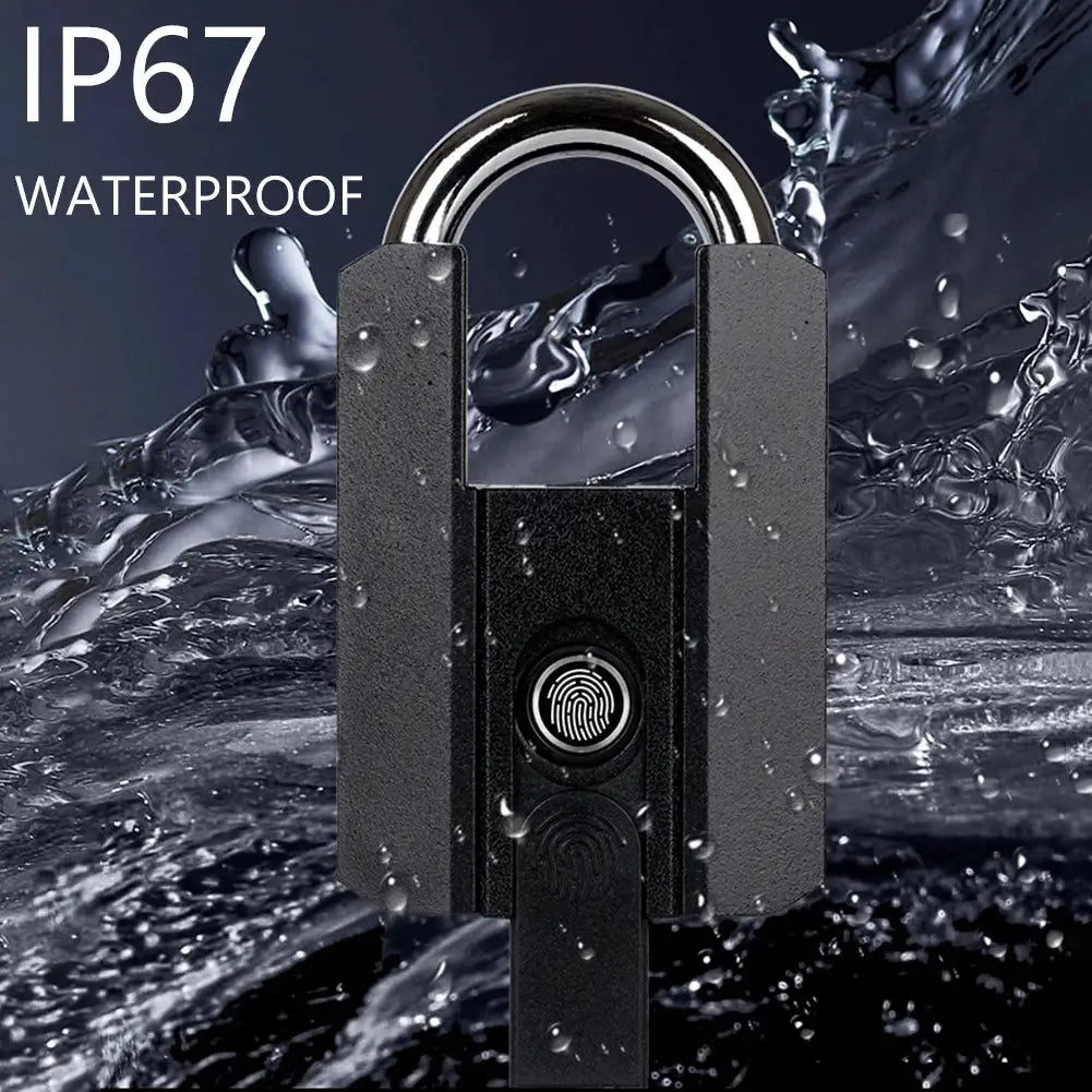 Simples Market BBDHOME smart padlock with fingerprint scanner, black metal, IP67 waterproof outdoor lock