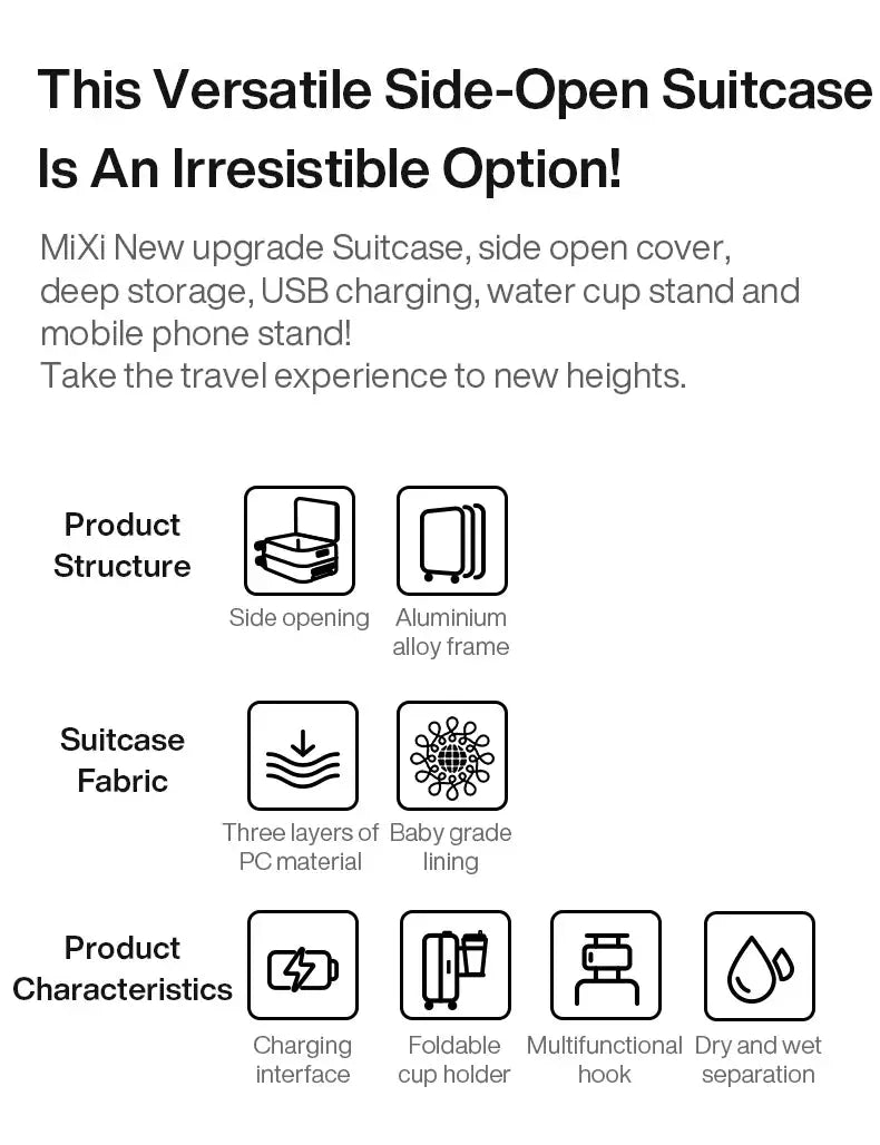Simples Market Mixi aluminum-frame carry-on suitcase with USB port, cup and phone holder, 20/24 inch