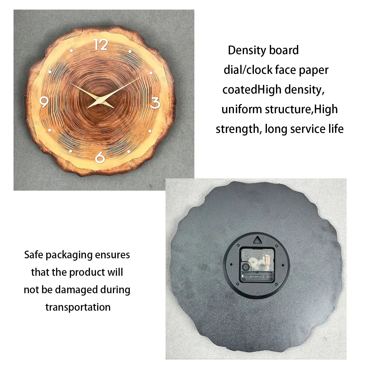 Wooden ring veneer wall clock with cross-section texture, solid wood, silent movement, Simples Market