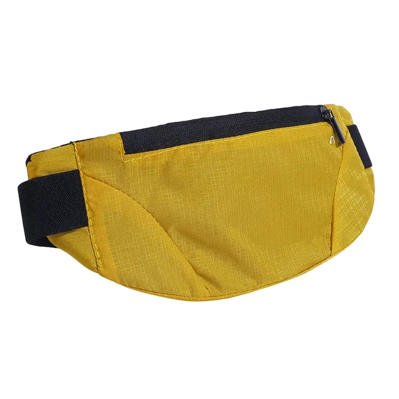 Yellow fanny pack waist bag with black strap and zip pocket, lightweight waterproof phone pouch