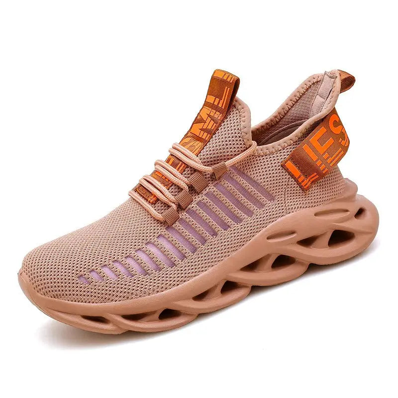 MAEDEF men’s breathable peach-beige mesh sneakers with orange accents and platform sole – Simples Market