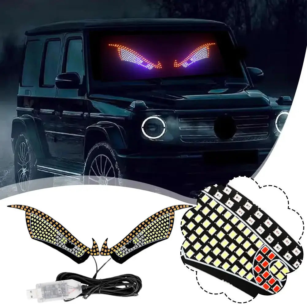 USB dynamic Big Devil Eyes LED kit for cars; RGB window screen panels with USB cable by Simples Market