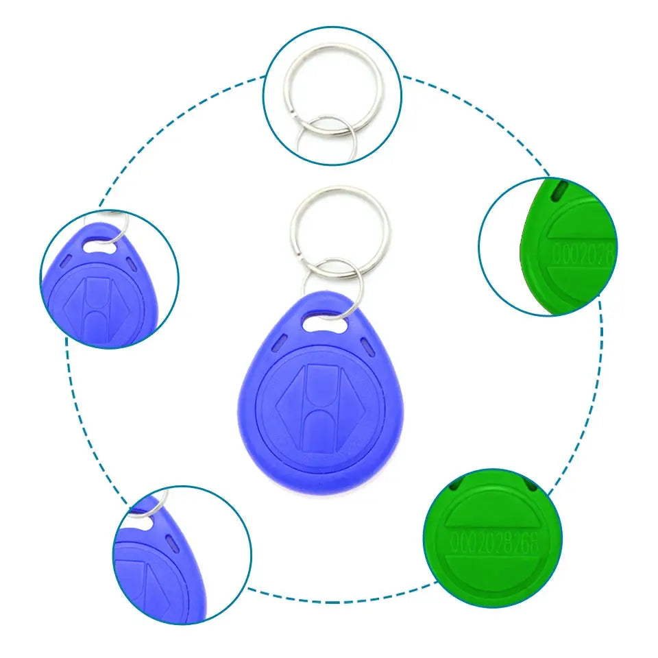 RFID keyfob set, 10 pcs blue 125kHz TK4100 EM4100 with metal keyrings - Simples Market