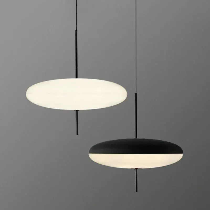 Nordic LED pendant lights, flying saucer design, two black and white fixtures by Simples Market