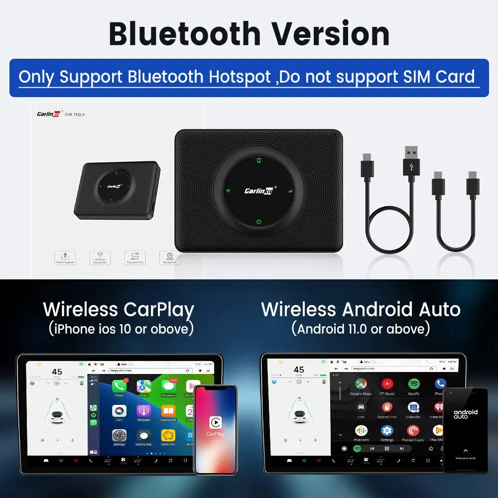 CarlinKit wireless CarPlay/Android Auto adapter for Tesla Model 3/Y, black with USB-C cable