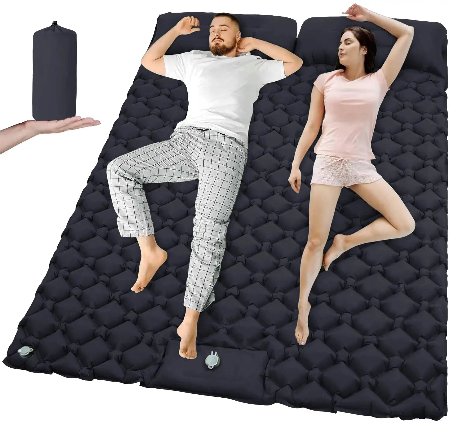 Outdoor camping double inflatable mattress extra wide navy blue ultralight folding sleeping pad