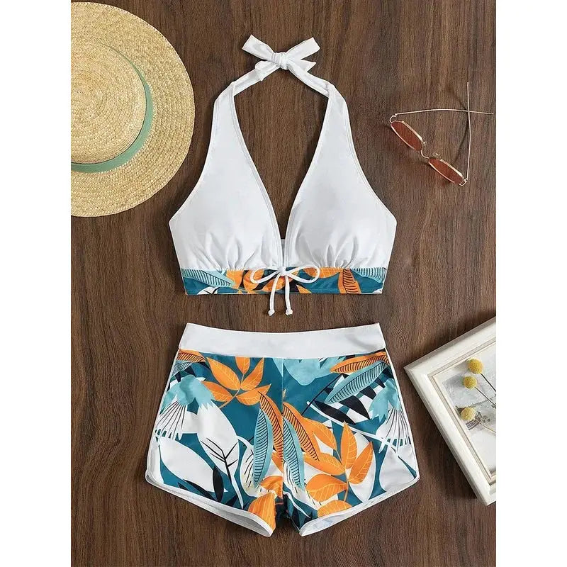 2023 Halter Bikini Set For Women High Waist Swimwear Printed Bathing Suit Beachwear Swimsuit