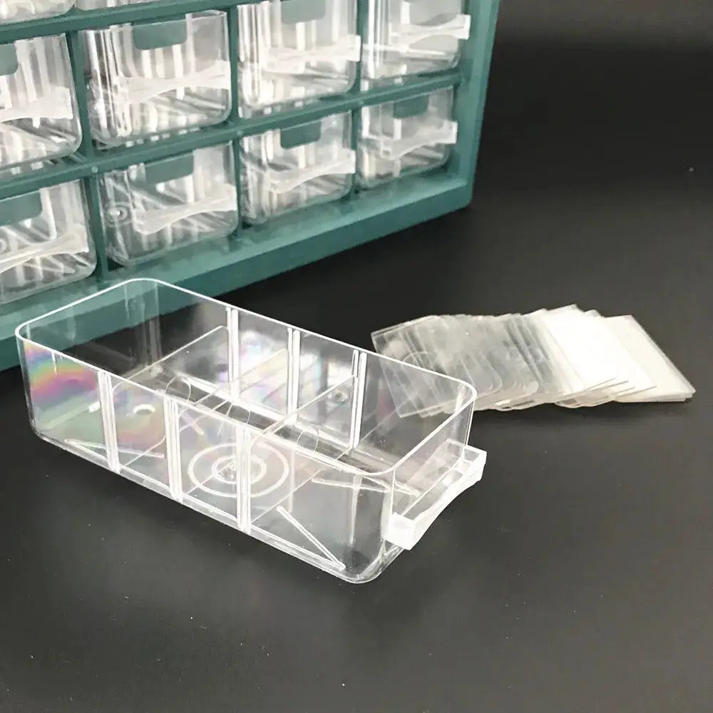 Clear 25-grid wall-mounted drawer organizer for screws and electronic components