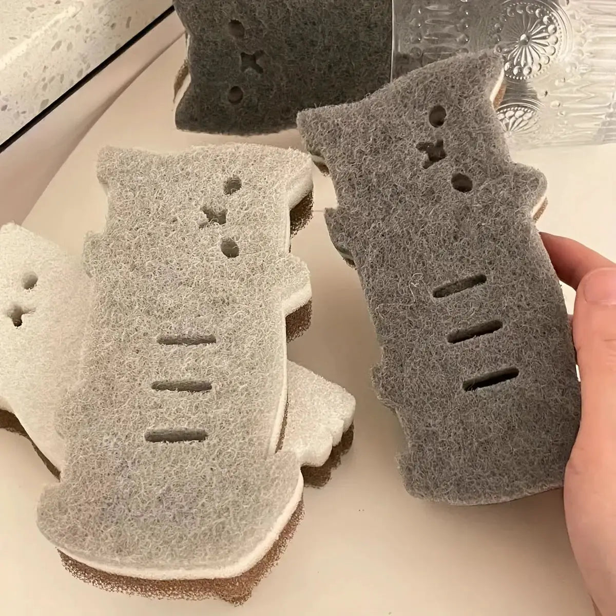 PurrfectEase 4 Piece Thick Durable Cat Shaped Kitchen Sponge Set For Tough Dishwashing And Mess Free Cleaning