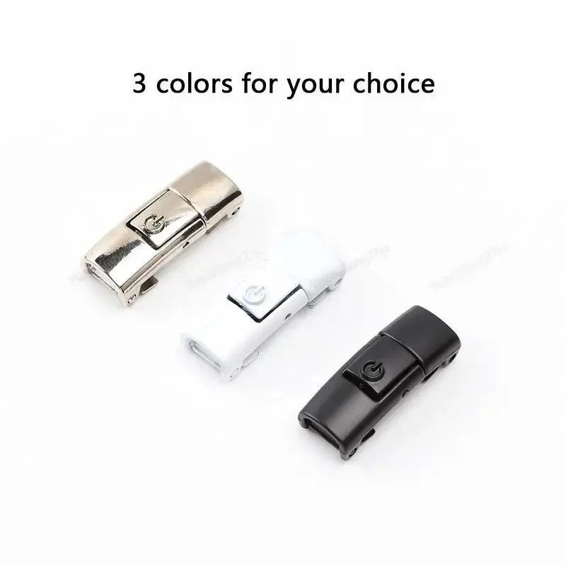 Press-lock elastic no-tie shoelaces; 3-color 8mm wide set (black, white, silver).