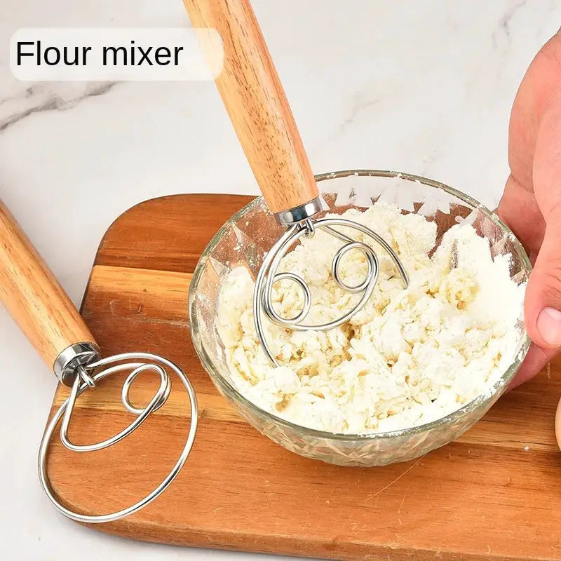 Danish Dough Whisk With Plastic Handle Dutch Style Bread Dough Mixing Tool For Kitchen Stainless Steel Wires