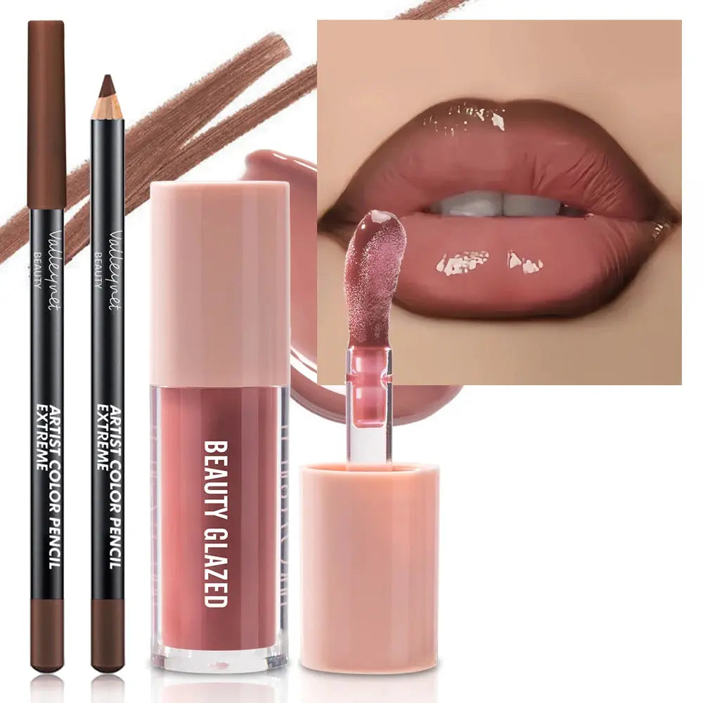 Two Piece Velvet Texture Lip Makeup Set With Matte Finish Red And Brown Shades For Moisturizing Natural Lip Look