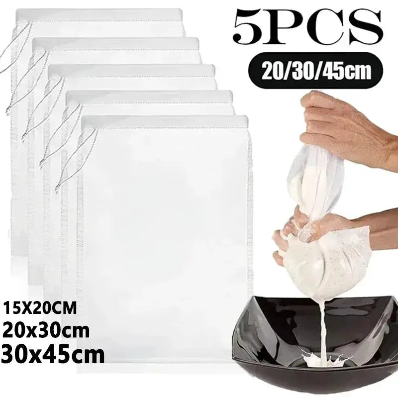 Reusable Nut Milk Bags 1 Or 5 Unbleached Nylon Cheesecloth Mesh Strainers For Almond Milk Yogurt And Beverages