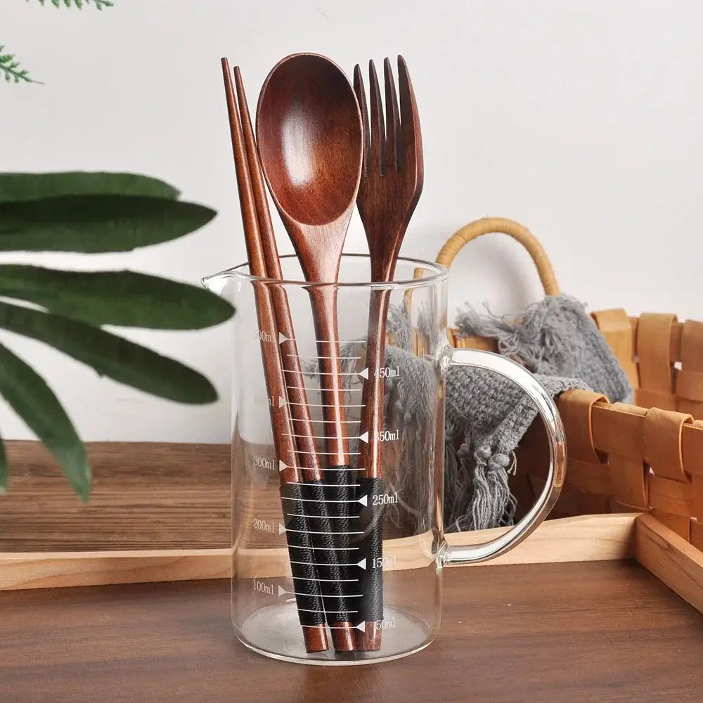 Natural Wood Tableware Three Piece Set Spoon Fork And Chopsticks Portable Travel Cutlery Eco Friendly Japan Style Design