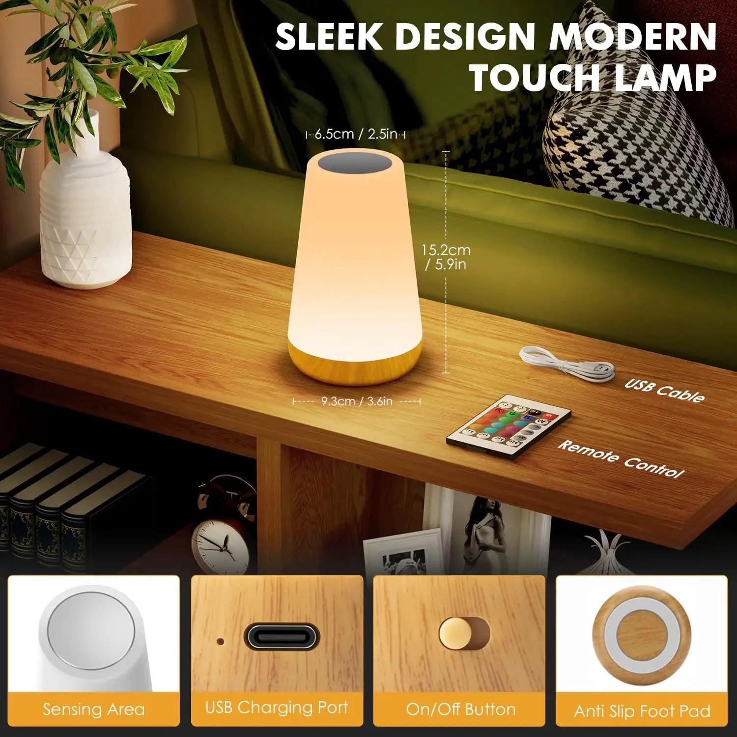 LumaGlow 13 Color Changing LED Night Light With Remote Control And Touch Sensor USB Rechargeable RGB Bedside Lamp