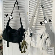 Simples Market canvas crossbody bags, 2 solid color bags in black and white with adjustable straps and large pockets