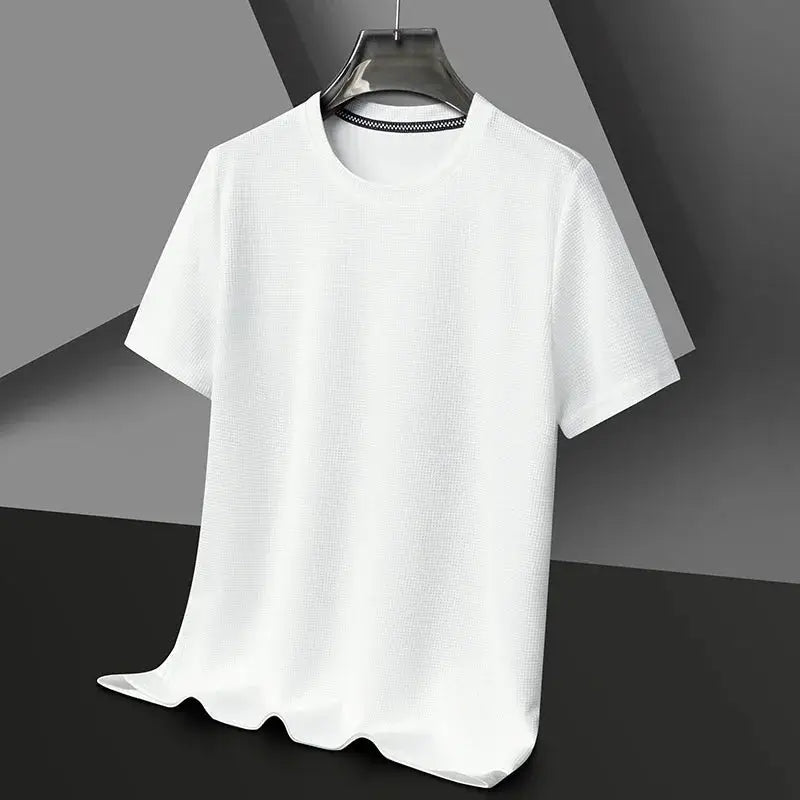 New Summer Waffle Round Neck Short Sleeve T Shirt For Men Comfortable Breathable Everyday Top
