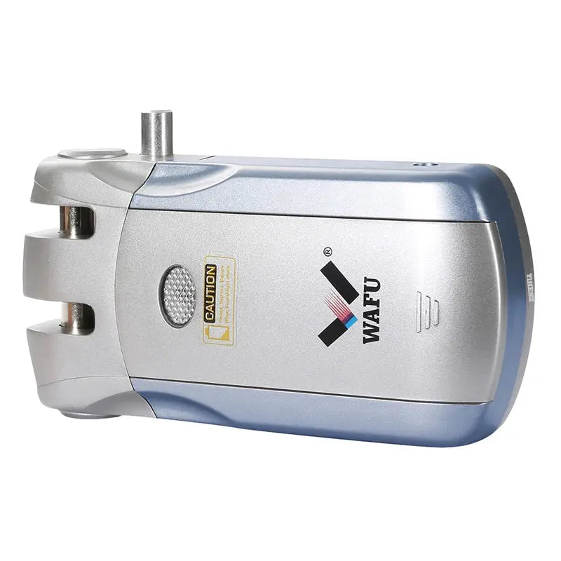 WAFU 019 remote control door lock, silver with blue trim, 433MHz smart deadbolt