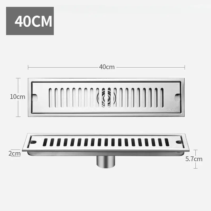 Long bathroom floor drain, rectangular stainless steel 304, large-capacity anti-odor design, Simples Market, 40 cm