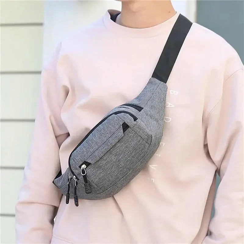 2024 Mobile Waist Bag by Simples Market, grey fabric belt bag with black strap, anti-splash wear-resistant large capacity