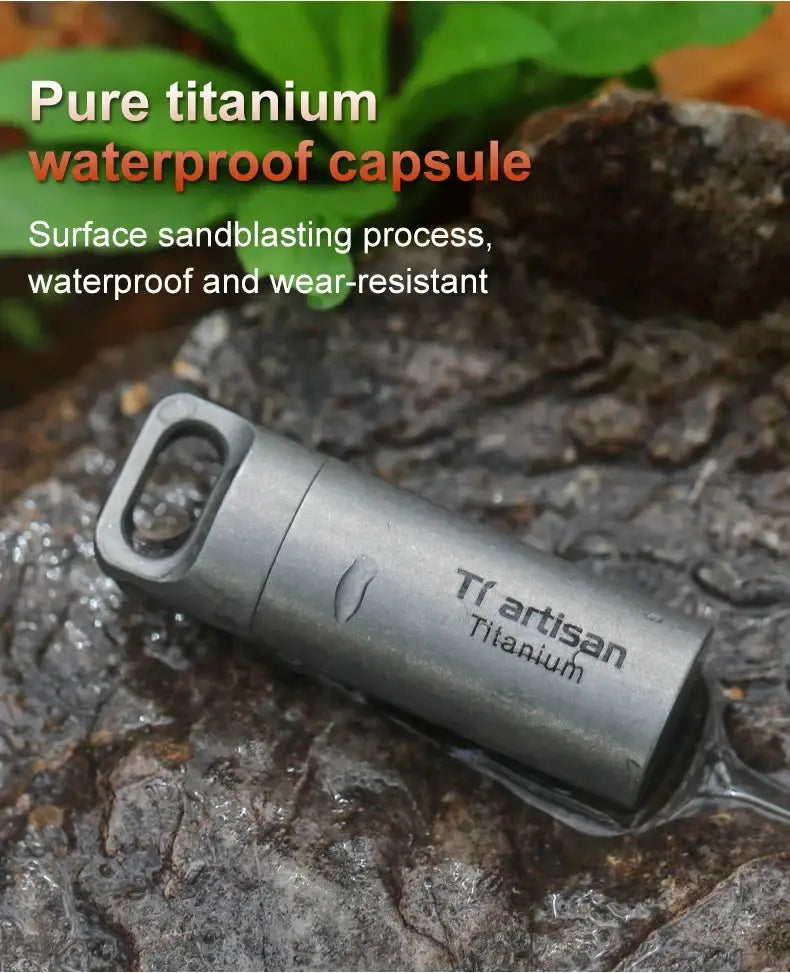 Tiartisan titanium mini EDC pill capsule; waterproof sealed portable pill container