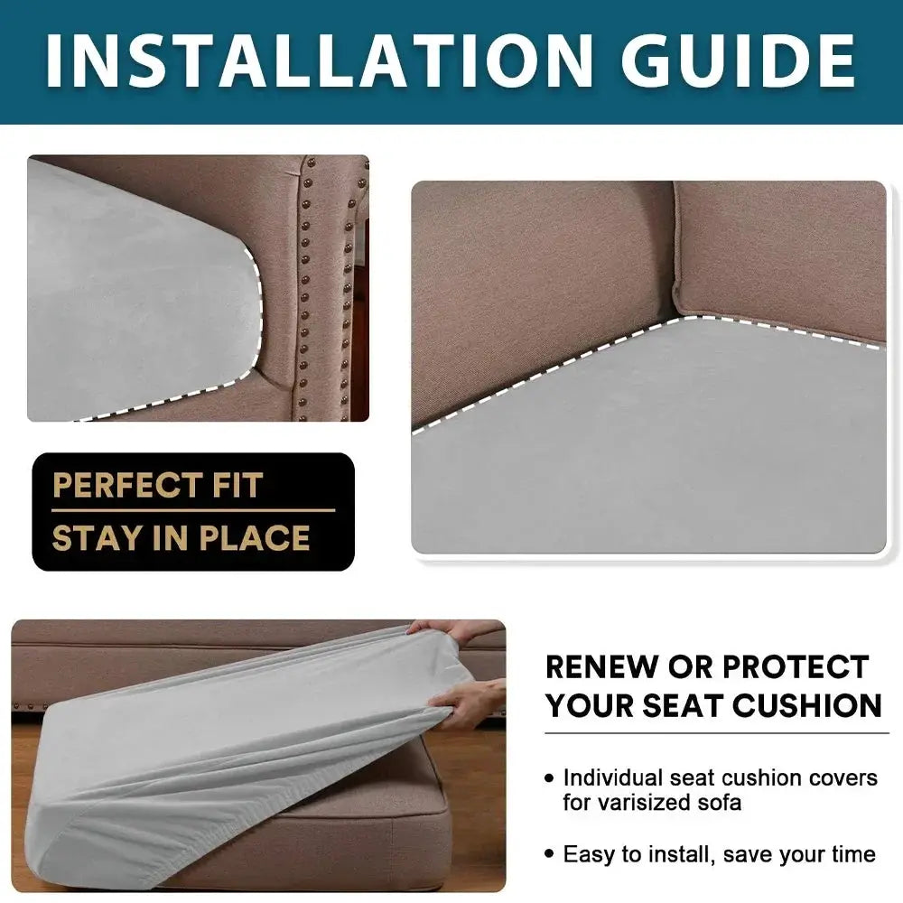 Velvet sofa cushion covers by Simples Market; brown plush stretch slipcovers with perfect fit.
