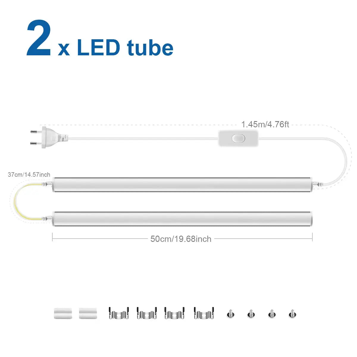 2 x LED T5 tubes 50cm wall lamp kit with screws and EU plug power cord for bedroom decor