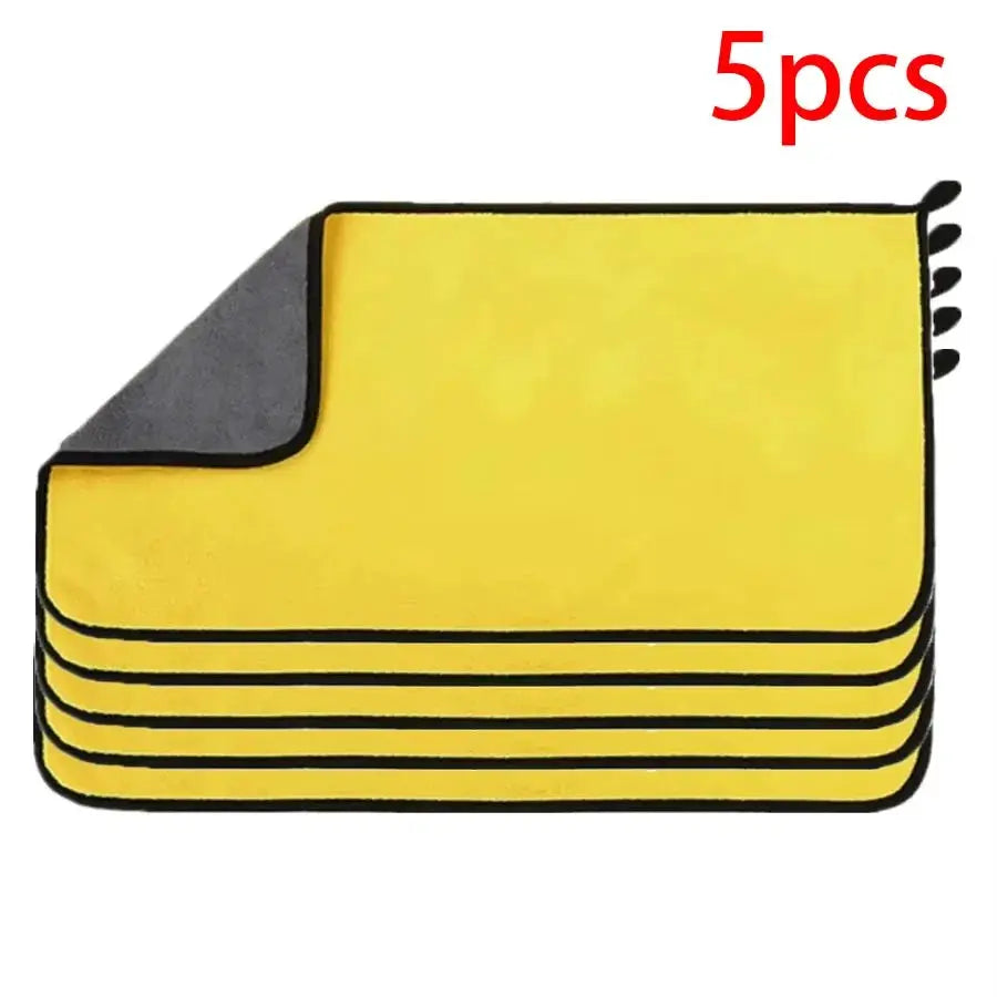 Simples Market microfiber car towels set, yellow double-layer, 30x60cm, 5 pcs for windows and mirrors