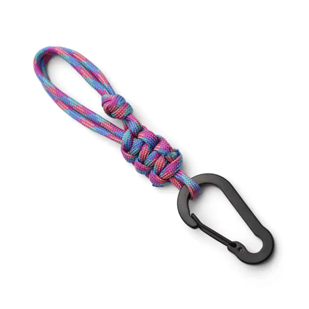 Simples Market outdoor multifunctional bottle buckle keychain with braided pink-blue rope and black carabiner