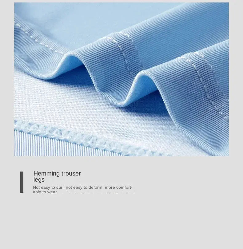 Men's boxer shorts ice silk fabric, light blue, breathable.