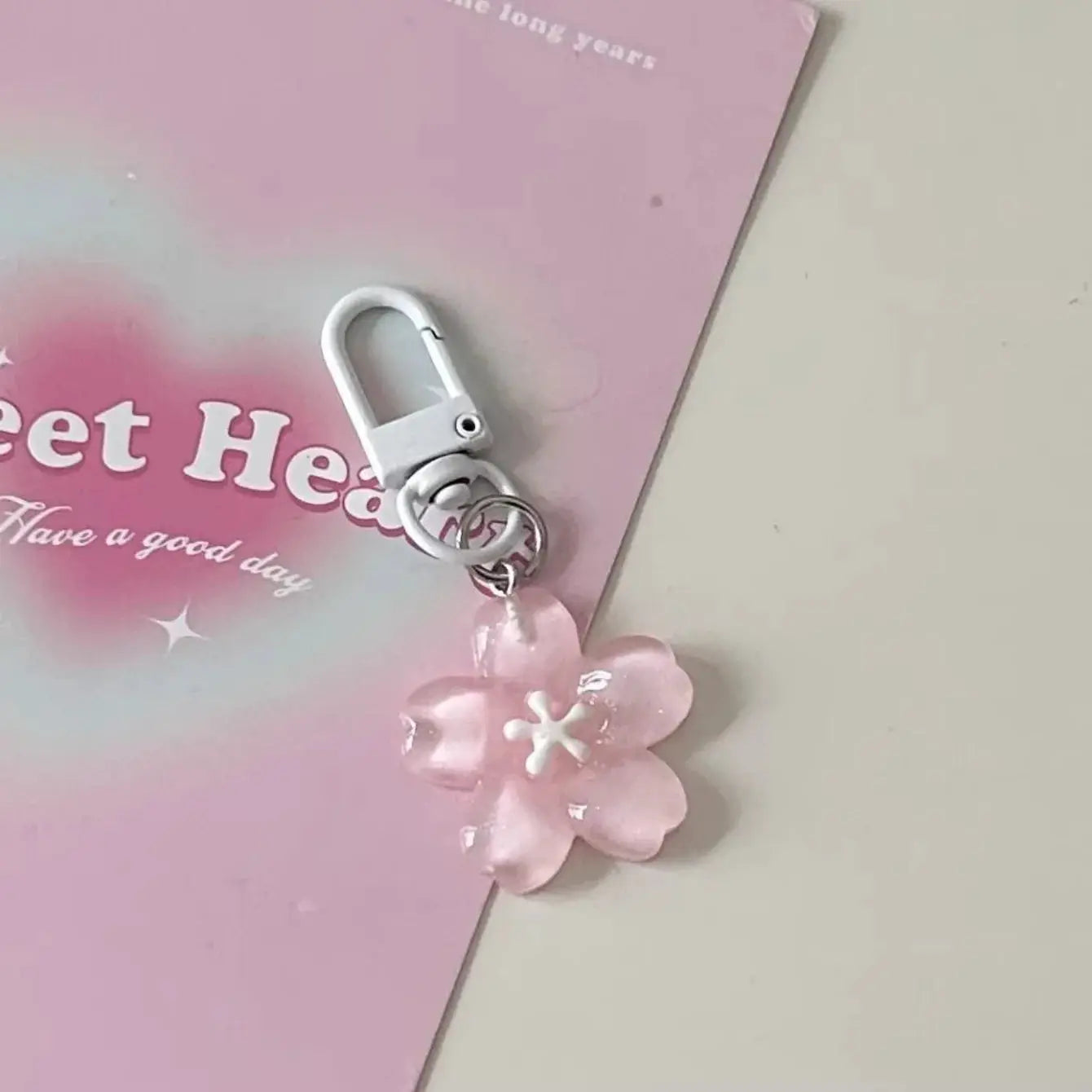 Simulated Sakura Resin Flower Pendant Keychain Cherry Blossom Translucent Accessory For Keys Bags