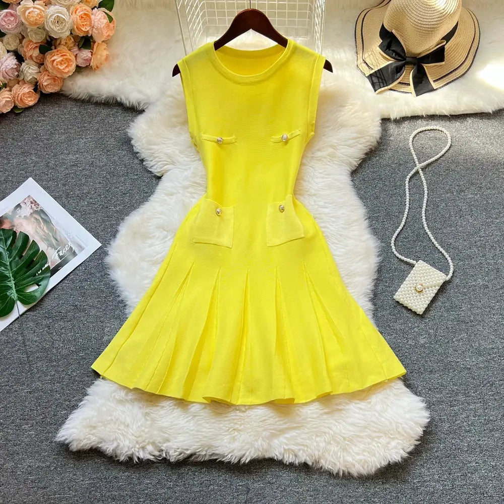 YuooMuoo Chic Pleated Short Dress Women O Neck Slim Waist Party Dress