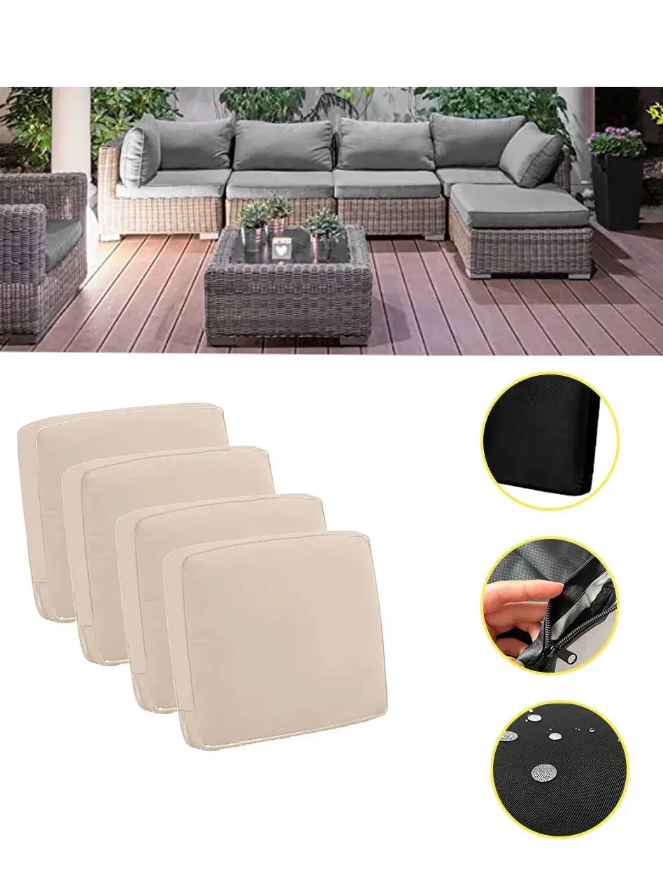 Outdoor patio sofa cushion inner covers; 4-piece beige replacement covers with zippers for garden chairs and sectionals