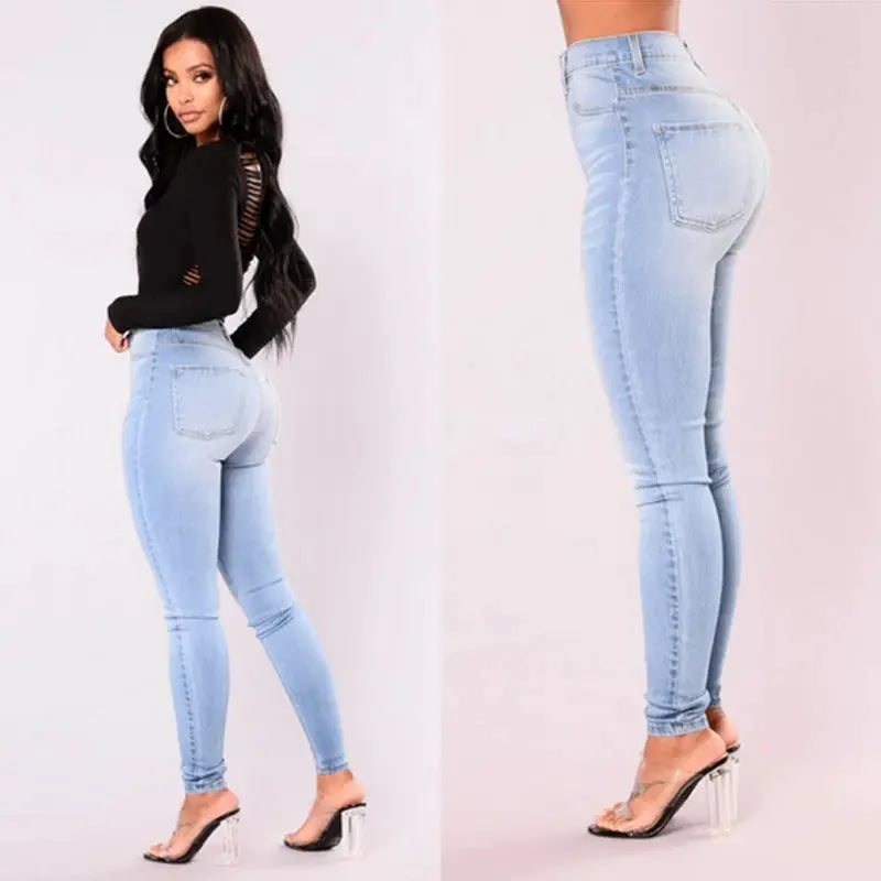 Women High Waist Denim Skinny Jeans Stretch Push Up Front Pockets