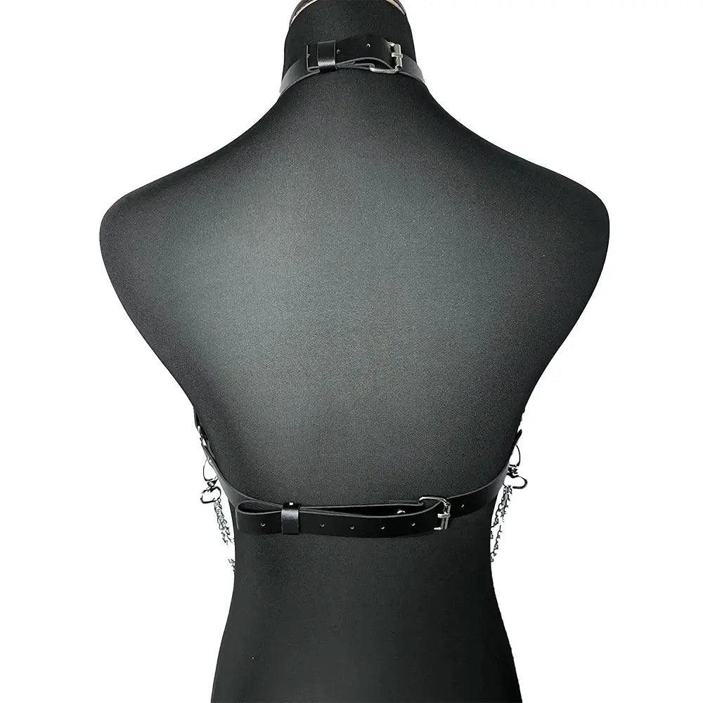VelvetKink Chest Harness Synthetic Leather Lingerie Bodysuit With Suspender Garter Belt For Mature Fetish Play