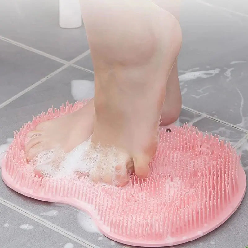 Foot Wash Brush With Back Scrubber Suction Cup Bath Tool Exfoliating Shower Pad Massager Mat